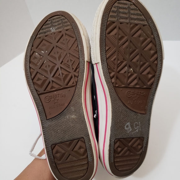Sz 5 Junior Converse Black White & Pink Trim Shoes - Picture 4 of 8